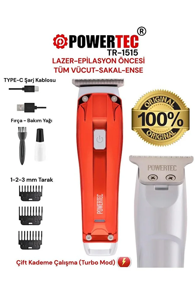 Powertec TR-1515 Lazer-Epilasyon Öncesi Tüm Vücut Tıraş Makinesi Sakal-Ense-Vücut